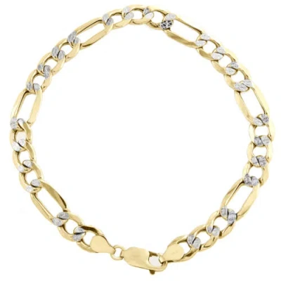 Pre-owned Jfl Diamonds & Timepieces Real 10k Yellow Gold 8.25mm Diamond Cut Hollow Fiagro Link Bracelet 8-9 Inches
