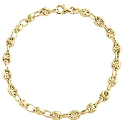 Pre-owned Jfl Diamonds & Timepieces Real 10k Yellow Gold Fancy 3d Hollow Puff Anchor Mariner Link 5mm Bracelet 7.50"