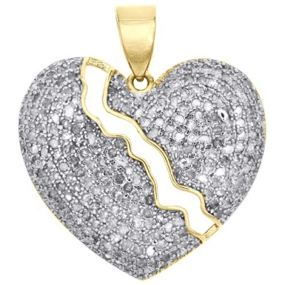 Pre-owned Jfl Diamonds & Timepieces Sterilng Silver & Diamond Broken Heart Pendant 0.95" Statement Charm 0.62 Ct. In White