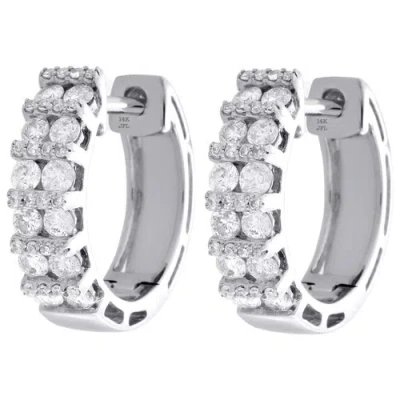 Pre-owned Jfl Diamonds & Timepieces Womens 14k White Gold Real Diamond Mini Hoops Channel Set 0.70" Earrings 3/4 Ct.