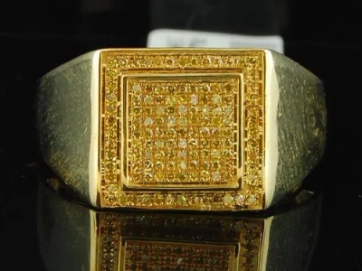 Pre-owned Jfl Diamonds & Timepieces Yellow Diamond Pinky Ring 10k Yellow Gold 0.26 Ct Statement Pave Band