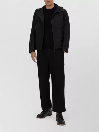 Jg1 Hooded Coat Long Sleeves Zip Pockets In Black