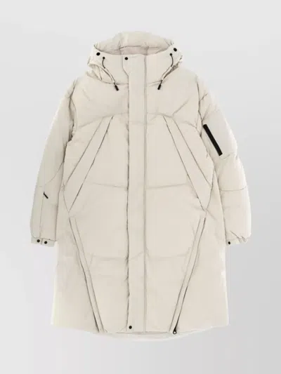 Jg1 Long Quilted Jacket With Hood And Pockets In White