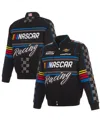 Jh Design Men's Black Nascar Full-snap Twill Uniform Jacket