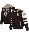 Jh Design Men's  Black Brooklyn Nets Stripe Colorblock Nylon Reversible Full-snap Jacket In Black