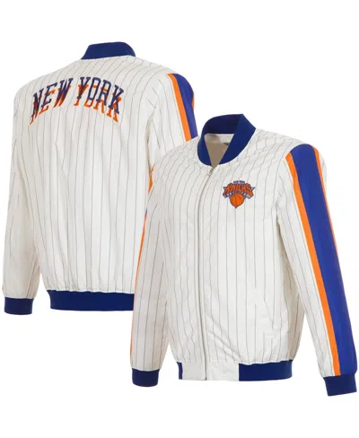 Jh Design Men'sâ White New York Knicks 2024/25 City Edition Full-zip Nylon Bomber Jacket