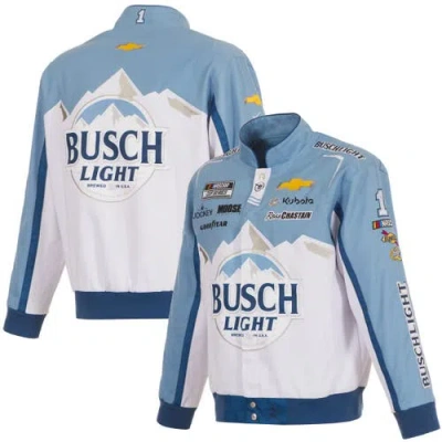 Jh Design White/light Blue Ross Chastain Busch Light Full-snap Twill Uniform Jacket