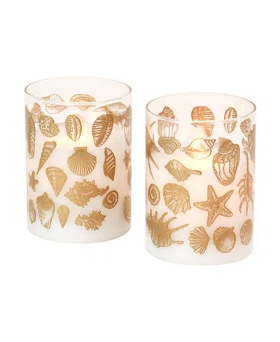 Jh Specialties Inc/lumabase Battery Operated Seashells Led Glass Candles With Moving Flame, Set Of 2 In Gold-tone