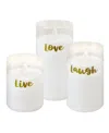 Jh Specialties Inc/lumabase Moving Flame Live Laugh Love Led Glass Candles, Set Of 3 In Gold-tone