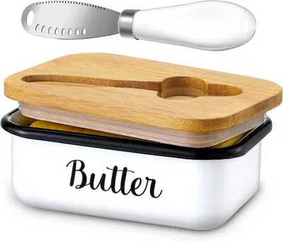 Jhuse Butter Dish With Lid And Butter Curler Knife - Unbreakable Stainless Steel Keeper Container With Dou In Multi