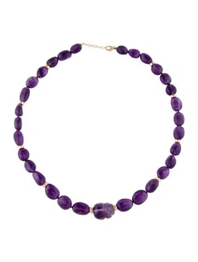 Pre-owned Jia Jia 14k Amethyst Bead Strand Necklace, 17" In Multi