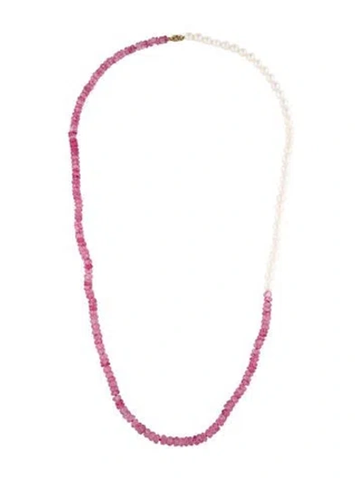 Pre-owned Jia Jia 14k Coated Quartz & Pearl Bead Necklace, 24.5" In Multicolor