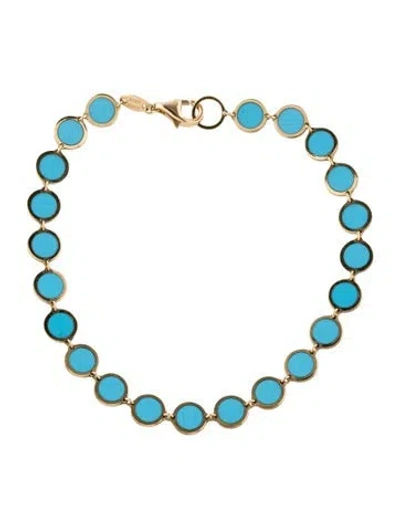 Pre-owned Jia Jia 14k Composite Turquoise Link Bracelet, 7.25" In Multicolor