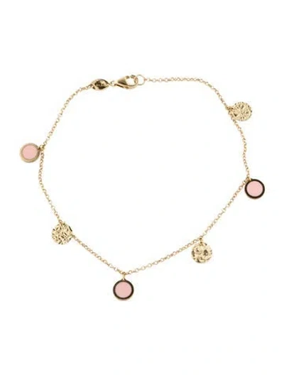 Pre-owned Jia Jia 14k Coral Dangle Charm Bracelet, 7.5" In Multicolor