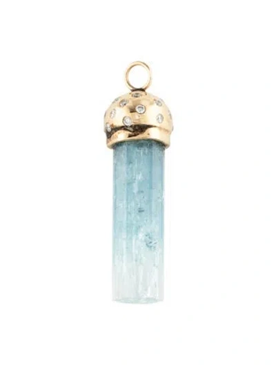Pre-owned Jia Jia 14k Diamond & Aquamarine Pendant, 1.25" In Multicolor