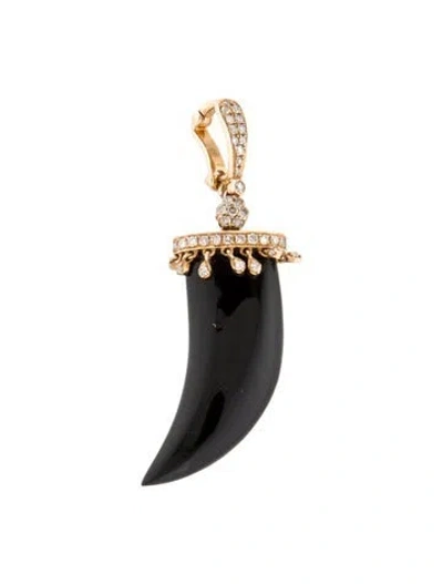 Pre-owned Jia Jia 14k Diamond & Onyx Pendant, 1.75" In Multicolor