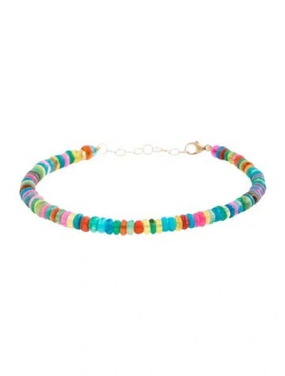 Pre-owned Jia Jia 14k Dyed Opal Soleil Rainbow Beaded Bracelet, 7" In Multicolor