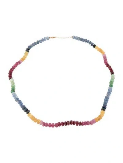 Pre-owned Jia Jia 14k Glass-filled Ruby, Sapphire, & Emerald Arizona Jumbo Bead Necklace, 17" In Multicolor