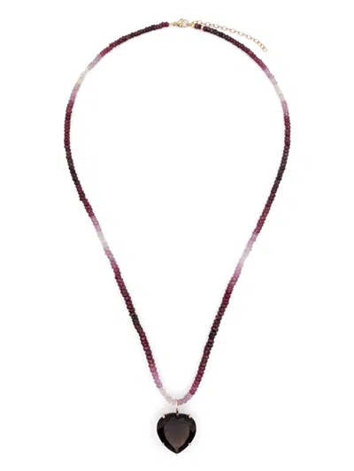 JIA JIA 14K GOLD HEART QUARTZ AND RUBY NECKLACE