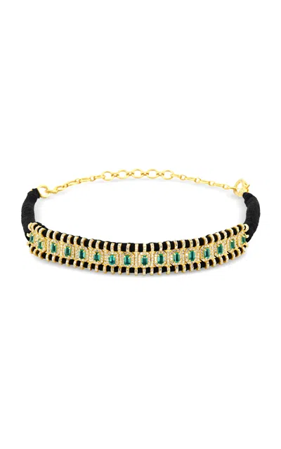 Jia Jia 14k Gold-plated Diamond; Emerald Necklace In Dark Green