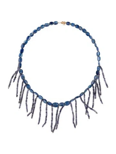 Pre-owned Jia Jia 14k Kyanite & Iolite Bead Fringe Necklace, 17.5" In Multicolor