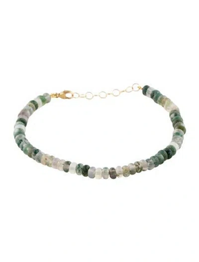 Pre-owned Jia Jia 14k Moss Agate Bead Bracelet, 7.25" In Multicolor