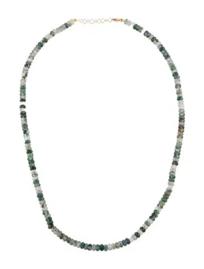 Pre-owned Jia Jia 14k Moss Agate Bead Necklace, 17.5" In Multicolor