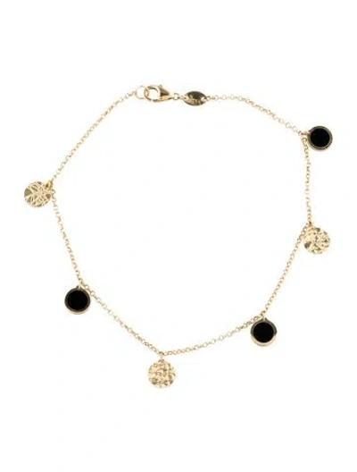 Pre-owned Jia Jia 14k Onyx Dangle Charm Bracelet, 7.5" In Multicolor