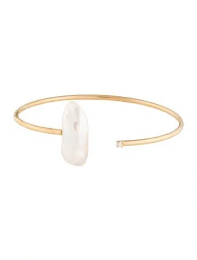 Pre-owned Jia Jia 14k Pearl & Diamond Bendable Cuff, 6.75" In Multi