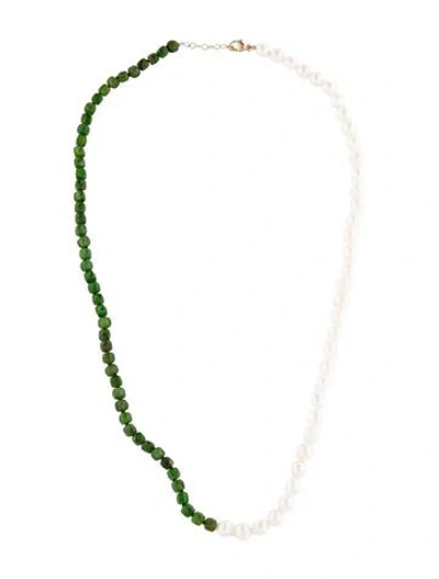 Pre-owned Jia Jia 14k Pearl & Diopside Bead Strand, 19.25" In Multicolor