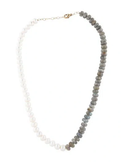 Pre-owned Jia Jia 14k Pearl & Labradorite Bead Necklace, 18.5" In Multicolor