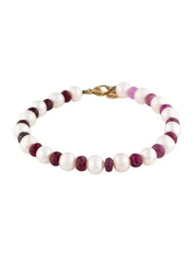 Pre-owned Jia Jia 14k Pearl & Ruby Ocean Jumbo Bracelet, 6.75" In Multicolor