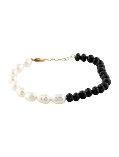 Pre-owned Jia Jia 14k Spinel & Pearl Bead Bracelet, 7" In Multicolor