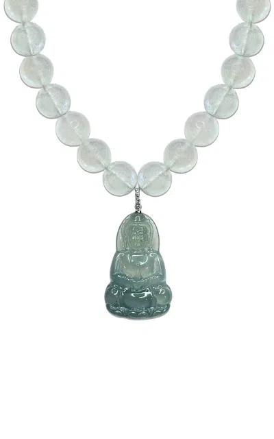 Jia Jia 14k Yellow Gold Jade Diamond Moon Goddess Moonstone Necklace In Green