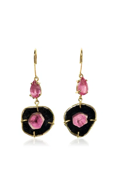 Jia Jia 14k Yellow Gold Treasure Pink Black Tourmaline Slice Earrings In Multi