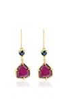 Jia Jia 14k Yellow Gold Treasure Pink Tourmaline Slice Sapphire Heart Earrings