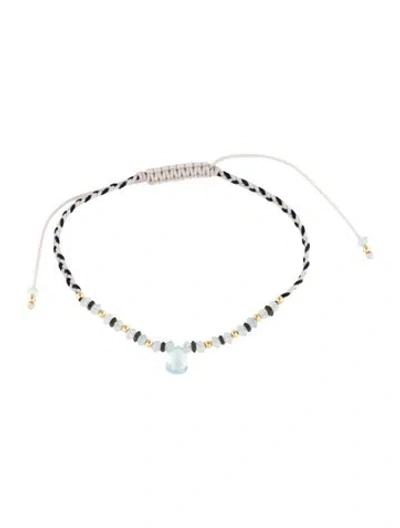Pre-owned Jia Jia 18k Aquamarine, Topaz & Hematite Brad Cord Bracelet, 8.75" In Multicolor