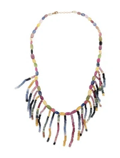 Pre-owned Jia Jia 18k Sapphire Rainbow Beaded Collar Necklace, 17.5" In Multicolor