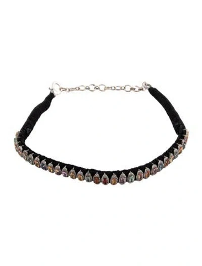 Pre-owned Jia Jia 6.21ctw Sapphire & Diamond Chakra Woven Choker Necklace, 14.75" In Black
