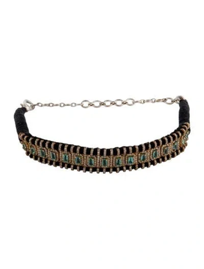 Pre-owned Jia Jia Emerald & Diamond Choker Necklace, 14.25" In Black
