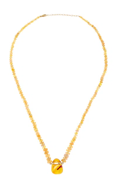Jia Jia Opal; Amber 14k Yellow Gold Bar Necklace In Brown