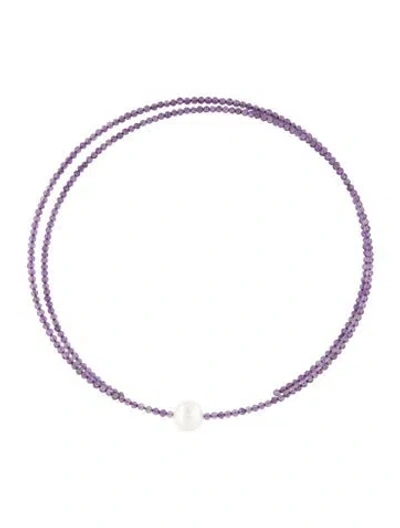 Pre-owned Jia Jia Pearl & Amethyst Collar Necklace, 24" In Multicolor