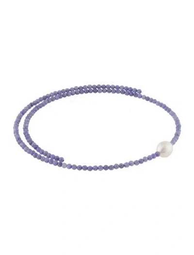 Pre-owned Jia Jia Pearl & Dyed Tanzanite Choker Necklace, 12" In Multicolor