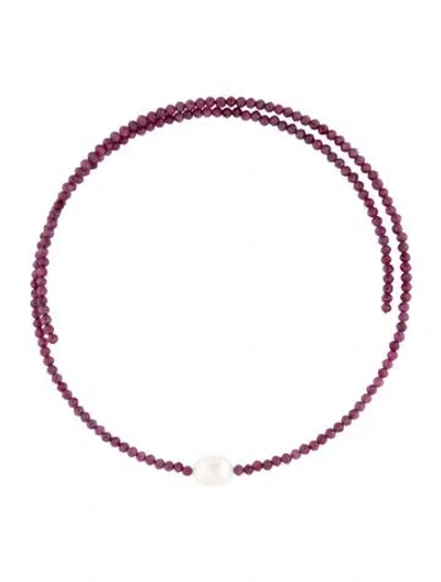 Pre-owned Jia Jia Pearl & Glass-filled Ruby Choker Necklace, 18" In Multicolor