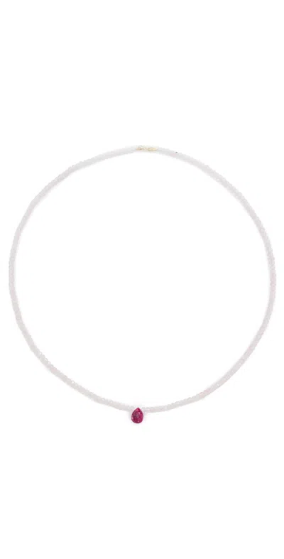 Jia Jia Rose Quartz With Ruby Raindrop Necklace Pink