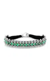 Jia Jia Silver Diamond; Emerald Woven Bracelet In Dark Green