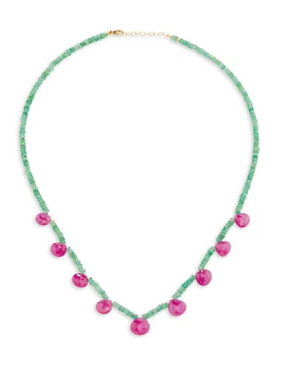 Jia Jia Women's Arizona Candy 14k Yellow Gold, Emerald & Ruby Drop Necklace In Green