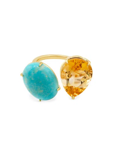Jia Jia Women's Nevada 14k Yellow Gold, Mona Lisa Turquoise & Citrine Toi Et Moi Ring In Yellow Turquoise