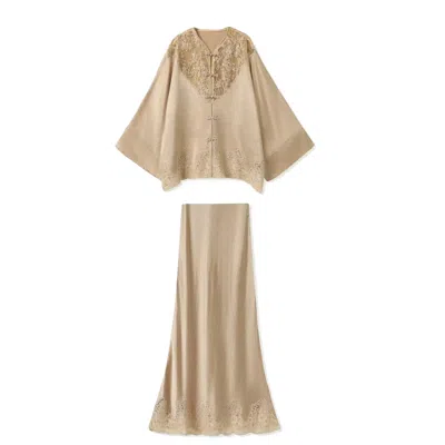 Jiaying Wang Wjy Studio London Embroidery Lace Luxury Fabric Suit Top  Golden Shirt Suit & Skirt Oversize In Neutral