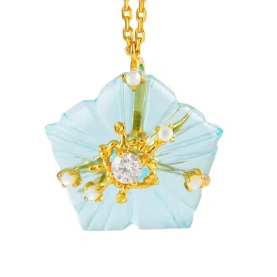 Jiaying Wang Wjy Studio London Men's Gold / Blue Dewdrop Bloom Floria Diamond Engraved Crystal Turquoise Adjustable Pendent Necklac